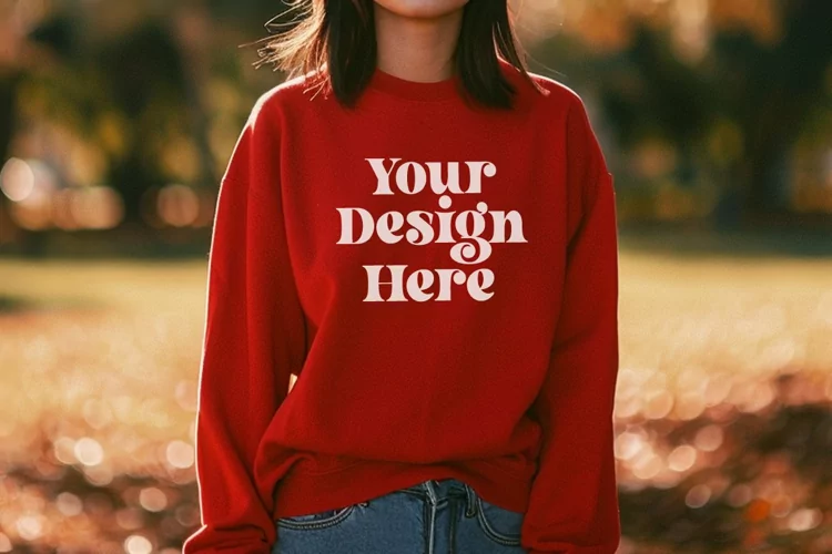 Gildan 5000 Crewneck Women Red Color T-shirt Mockup