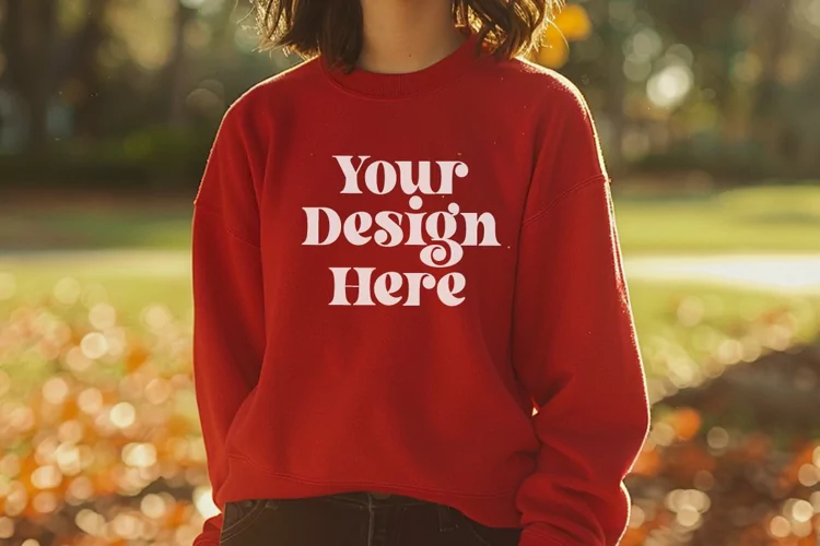Gildan 5000 Crewneck Women Red Color T-shirt Mockup