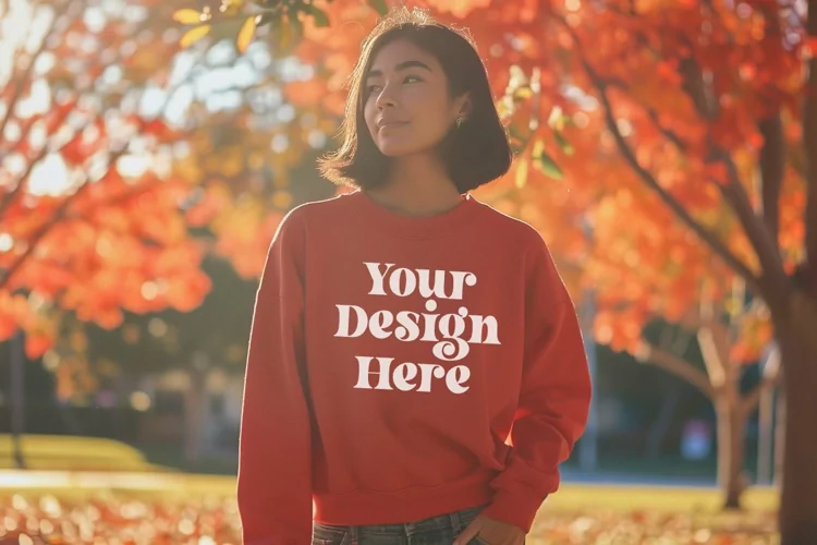Gildan 5000 Crewneck Women Red Color T-shirt Mockup
