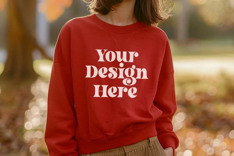 Gildan 5000 Crewneck Women Red Color T-shirt Mockup