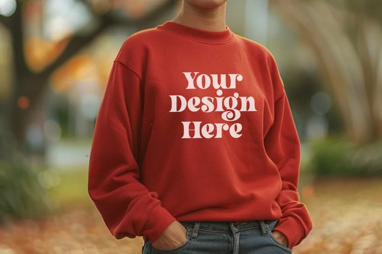 Gildan 5000 Crewneck Women Red Color T-shirt Mockup