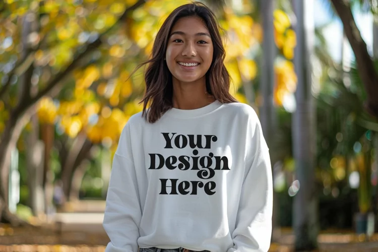 Gildan 5000 Crewneck Women White Color T-shirt Mockup