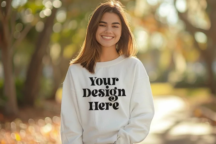 Gildan 5000 Crewneck Women White Color T-shirt Mockup