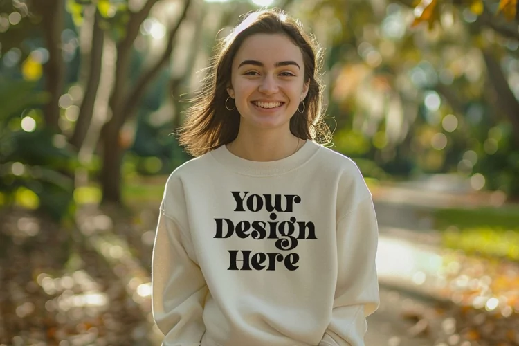 Gildan 5000 Crewneck Women White Color T-shirt Mockup