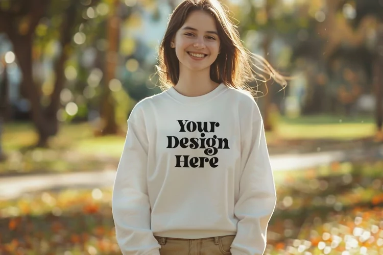 Gildan 5000 Crewneck Women White Color T-shirt Mockup