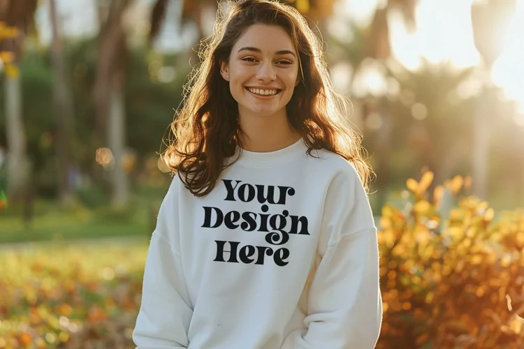 Gildan 5000 Crewneck Women White Color T-shirt Mockup