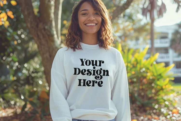 Gildan 5000 Crewneck Women White Color T-shirt Mockup