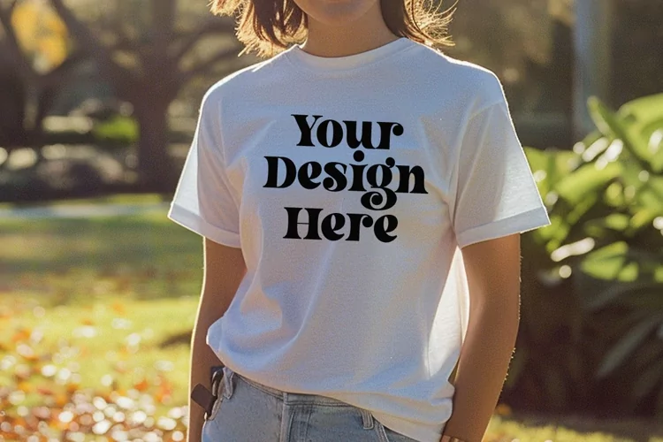 Gildan 5000 Crewneck Women White Color T-shirt Mockup