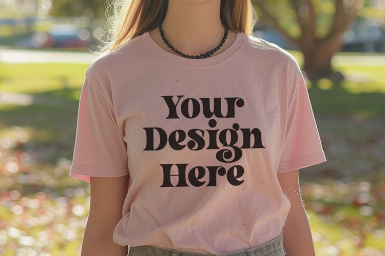 Gildan 5000 Crewneck Women Pink Color T-shirt Mockup