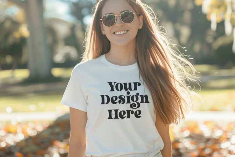 Gildan 5000 Crewneck Women White Color T-shirt Mockup