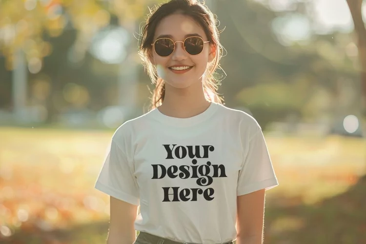 Gildan 5000 Crewneck Women White Color T-shirt Mockup