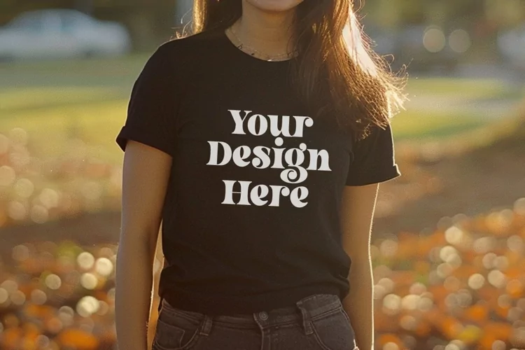 Gildan 5000 Crewneck Women Black Color T-shirt Mockup