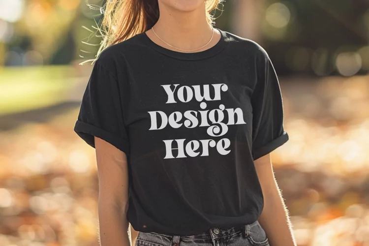 Gildan 5000 Crewneck Women Black Color T-shirt Mockup