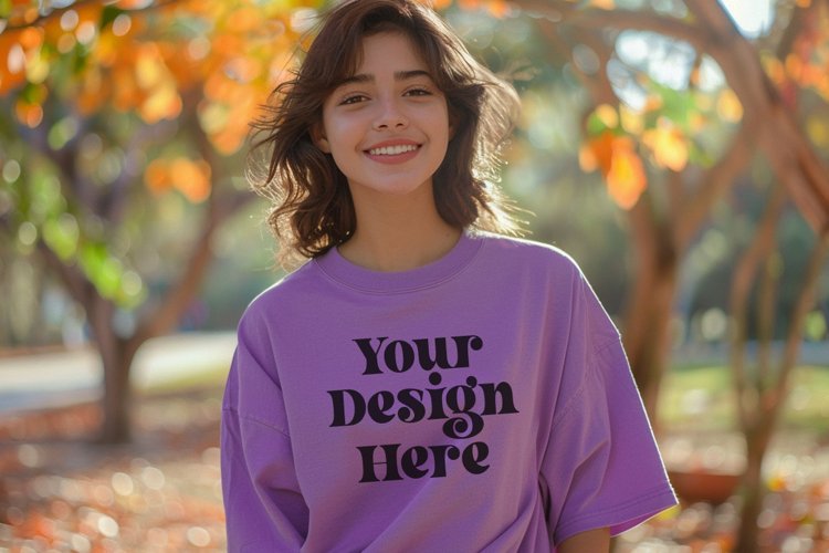 Gildan 5000 Crewneck Women Purple Color T-shirt Mockup example image 1