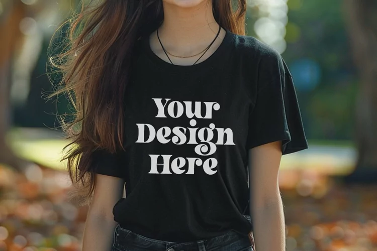 Gildan 5000 Crewneck Women Black Color T-shirt Mockup