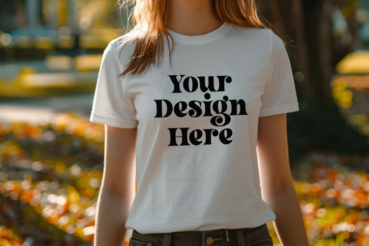 Gildan 5000 Crewneck Women White Color T-shirt Mockup