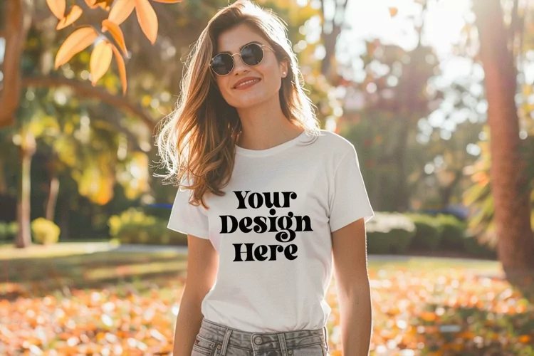 Gildan 5000 Crewneck Women White Color T-shirt Mockup