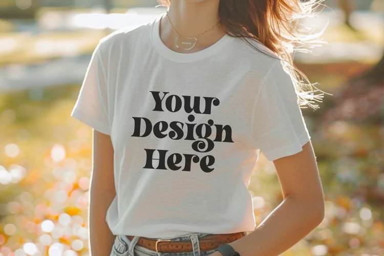 Gildan 5000 Crewneck Women White Color T-shirt Mockup