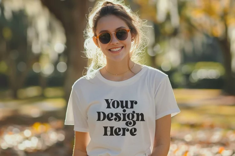 Gildan 5000 Crewneck Women White Color T-shirt Mockup