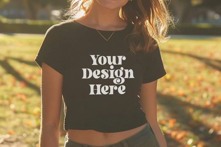 Gildan 5000 Crewneck Women Black Color T-shirt Mockup