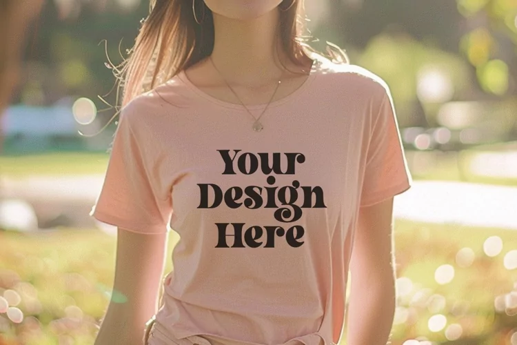 Gildan 5000 Crewneck Women Pink Color T-shirt Mockup