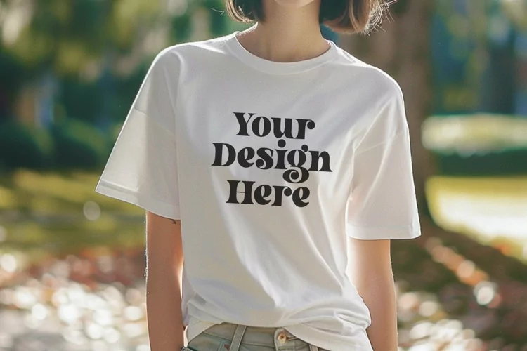 Gildan 5000 Crewneck Women White Color T-shirt Mockup