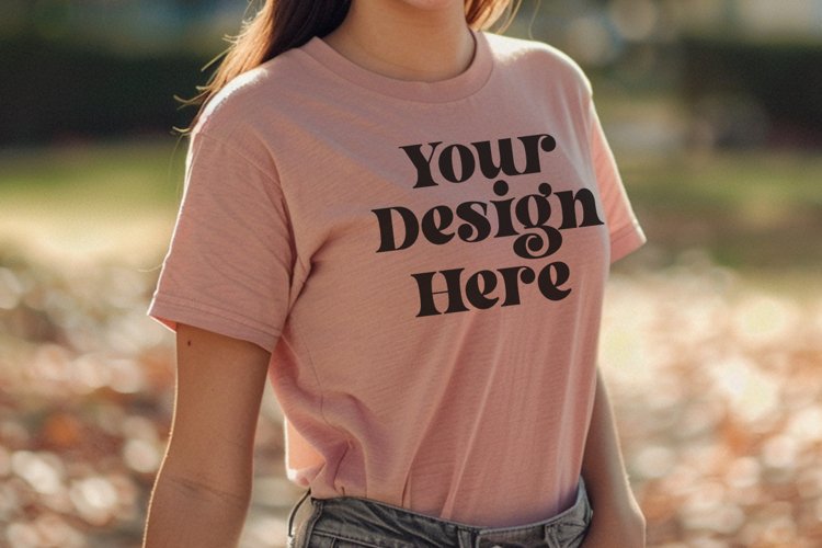 Gildan 5000 Crewneck Women Pink Color T-shirt Mockup