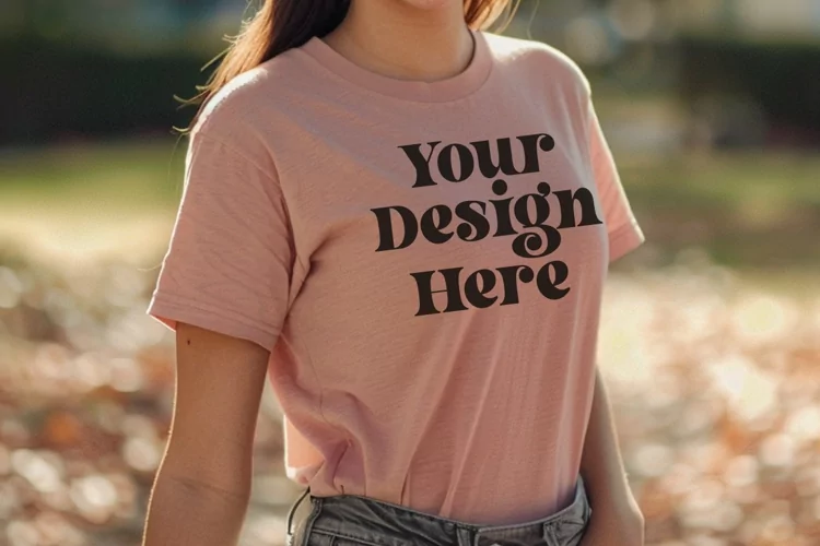 Gildan 5000 Crewneck Women Pink Color T-shirt Mockup