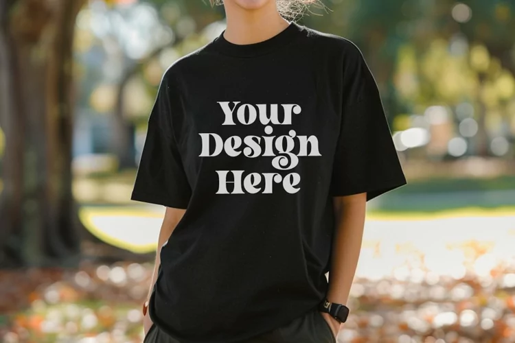 Gildan 5000 Crewneck Women Black Color T-shirt Mockup