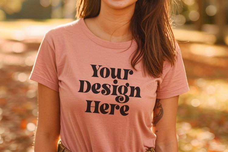 Gildan 5000 Crewneck Women Pink Color T-shirt Mockup