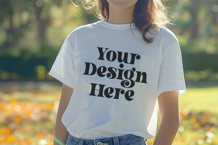 Gildan 5000 Crewneck Women White Color T-shirt Mockup