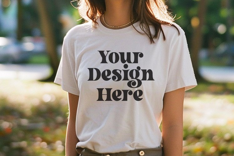 Gildan 5000 Crewneck Women White Color T-shirt Mockup