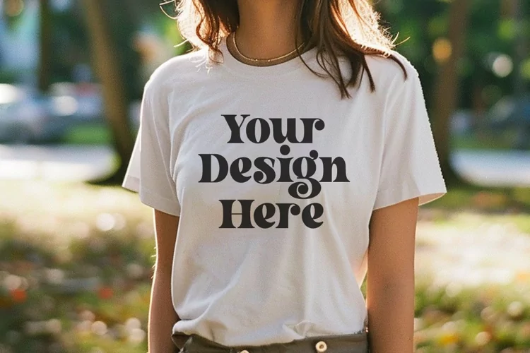 Gildan 5000 Crewneck Women White Color T-shirt Mockup
