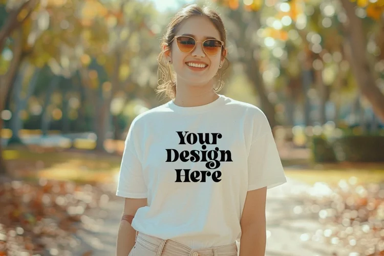 Gildan 5000 Crewneck Women White Color T-shirt Mockup