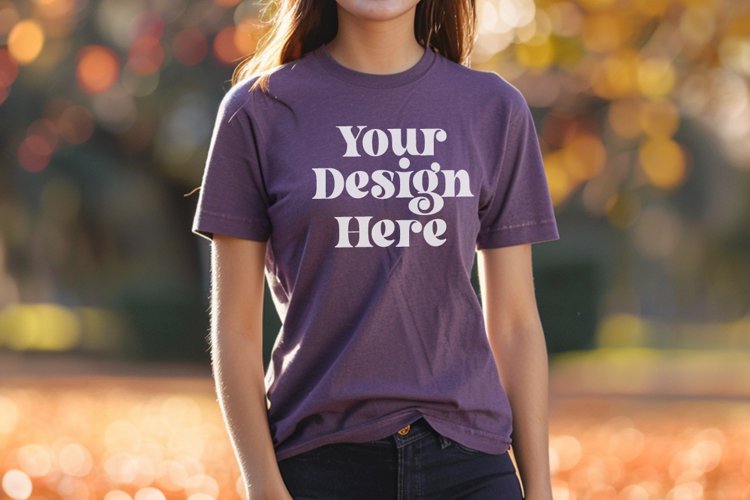 Gildan 5000 Crewneck Women Purple Color T-shirt Mockup