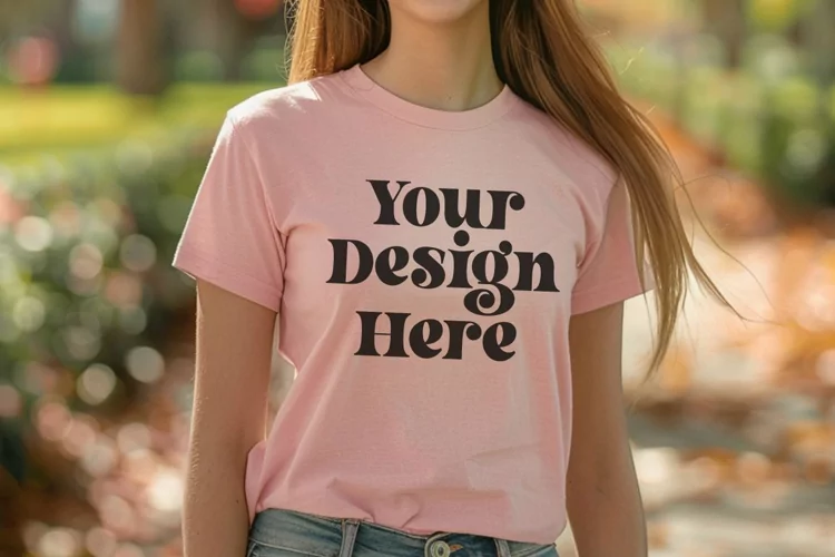 Gildan 5000 Crewneck Women Pink Color T-shirt Mockup