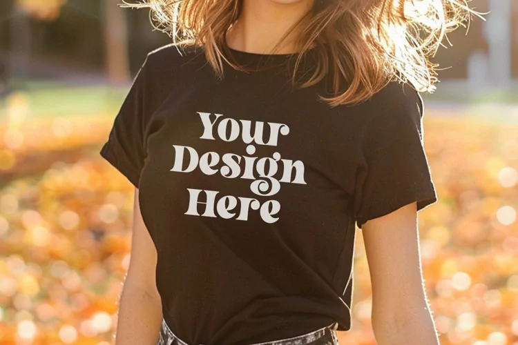 Gildan 5000 Crewneck Women Black Color T-shirt Mockup