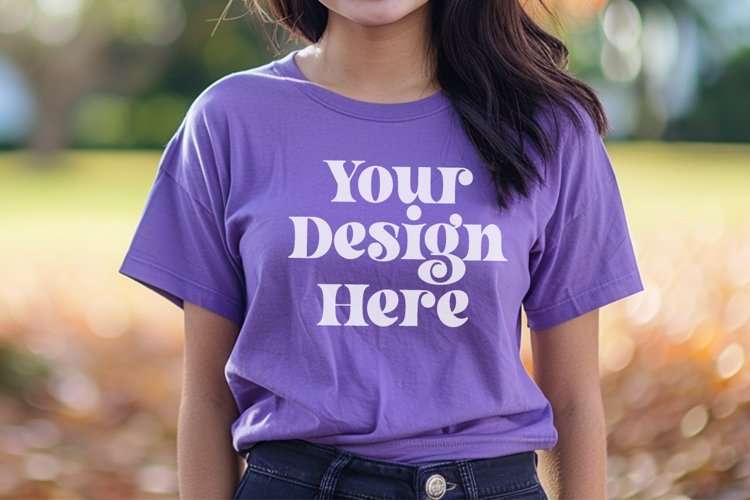 Gildan 5000 Crewneck Women Purple Color T-shirt Mockup