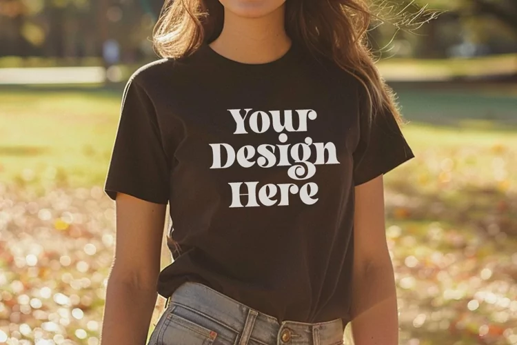 Gildan 5000 Crewneck Women Black Color T-shirt Mockup