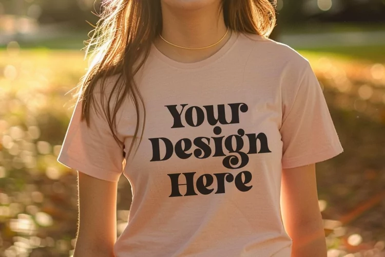 Gildan 5000 Crewneck Women Pink Color T-shirt Mockup