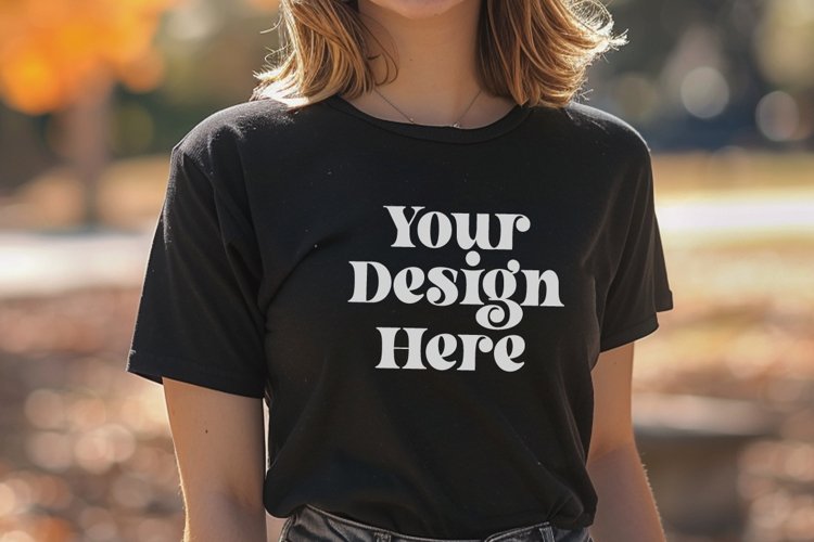 Gildan 5000 Crewneck Women Black Color T-shirt Mockup example image 1