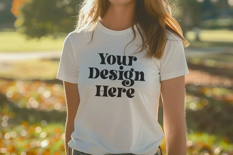 Gildan 5000 Crewneck Women White Color T-shirt Mockup