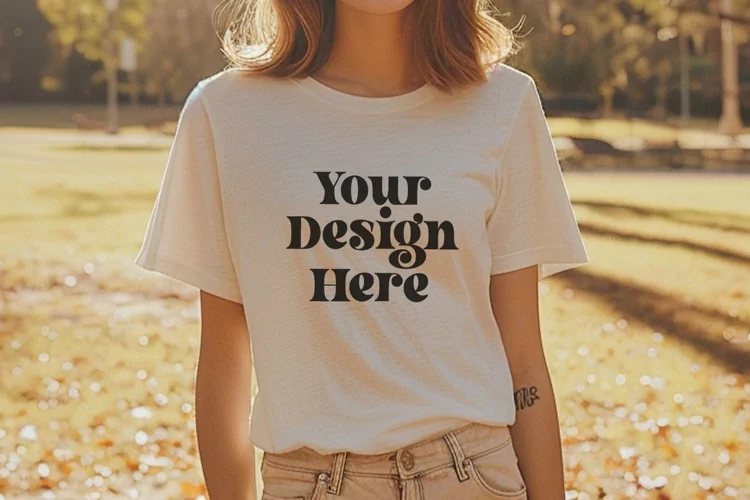 Gildan 5000 Crewneck Women White Color T-shirt Mockup
