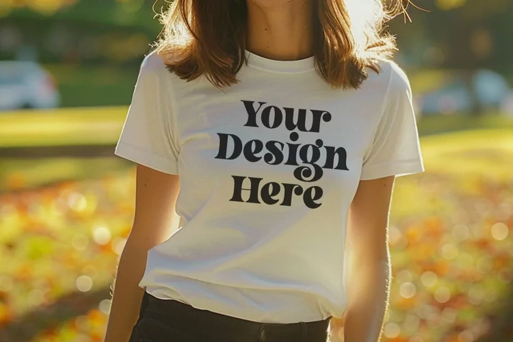 Gildan 5000 Crewneck Women White Color T-shirt Mockup