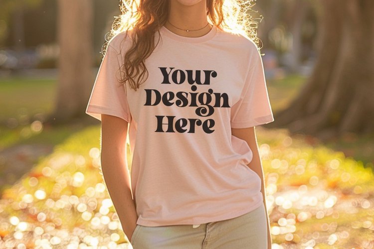 Gildan 5000 Crewneck Women Pink Color T-shirt Mockup example image 1