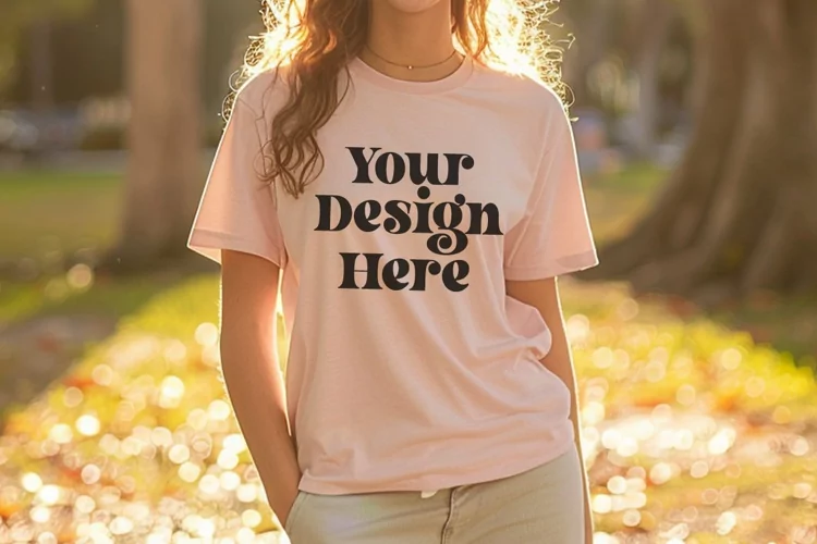 Gildan 5000 Crewneck Women Pink Color T-shirt Mockup