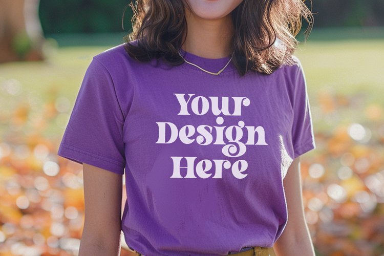 Gildan 5000 Crewneck Women Purple Color T-shirt Mockup