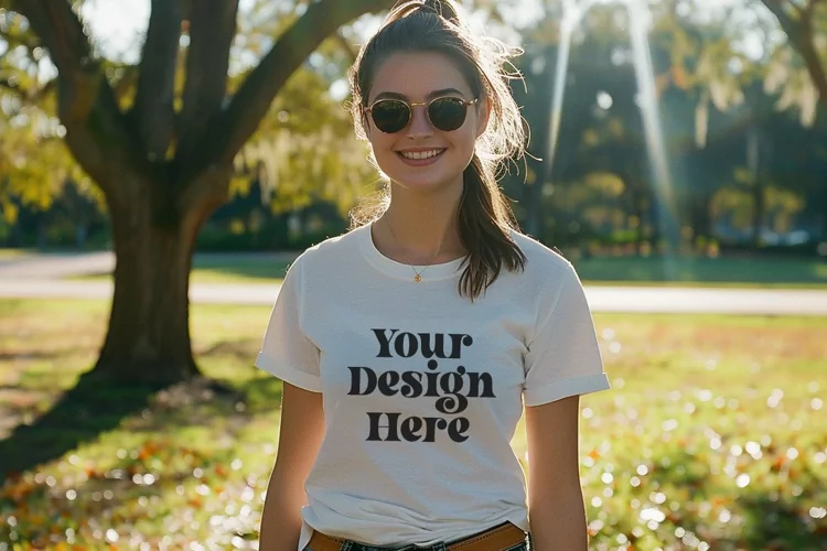 Gildan 5000 Crewneck Women White Color T-shirt Mockup