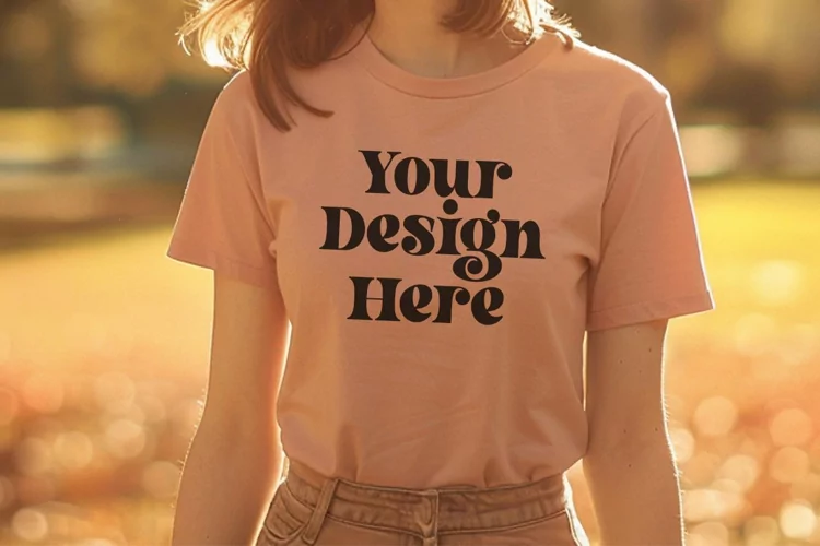Gildan 5000 Crewneck Women Pink Color T-shirt Mockup