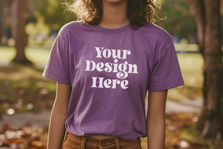Gildan 5000 Crewneck Women Purple Color T-shirt Mockup